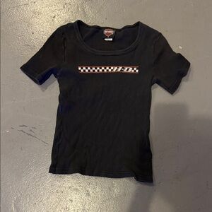 Harley-Davidson Black Tee with Checkered Stripe